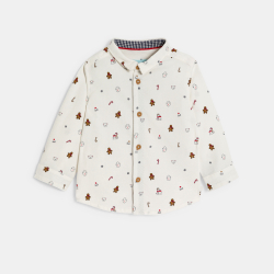 قميص مخملي أبيض مضلع لطفل رضيع